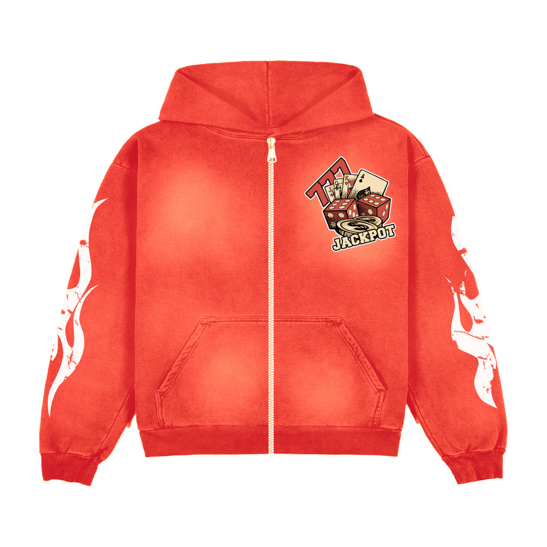 Patch Work Zip Up Hoodie (Red)